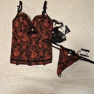 Chantal Thomas for Victoria's Secret  Black and Red Brocade Lingerie Set